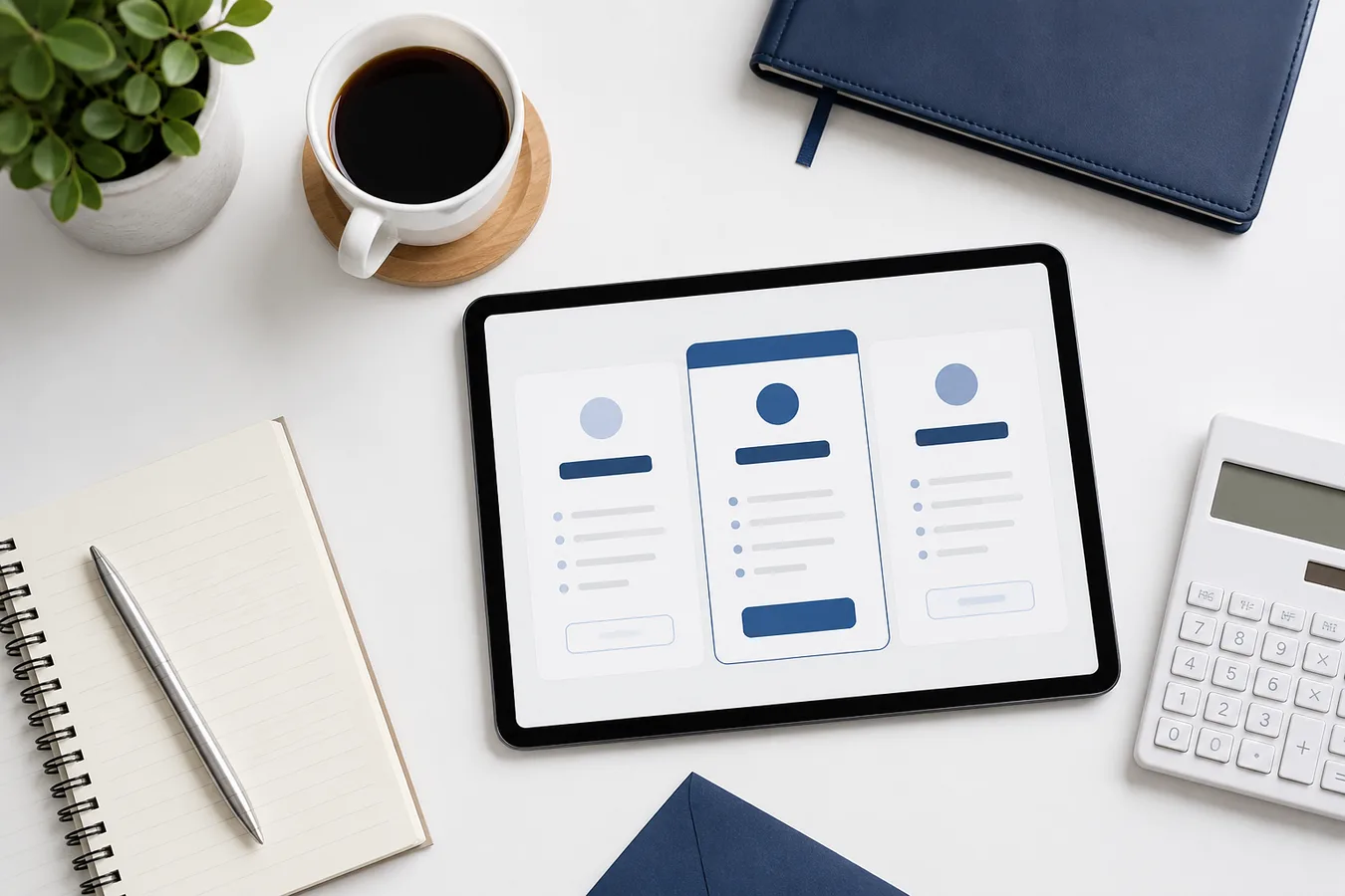 Fiyat planlama masası, defter ve tablet