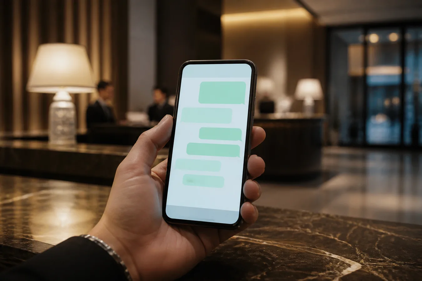 Otel lobisinde WhatsApp üzerinden müşteri mesajlaşması